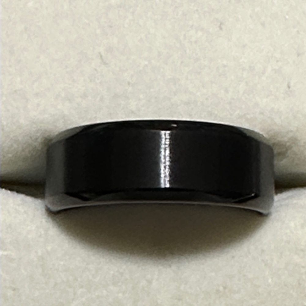 Black Polished Beveled Edge Brushed Finish Band Ring Unisex NEW